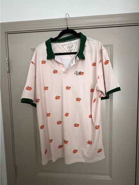 Peach-Print Polo Shirt in Cream with Green Trim